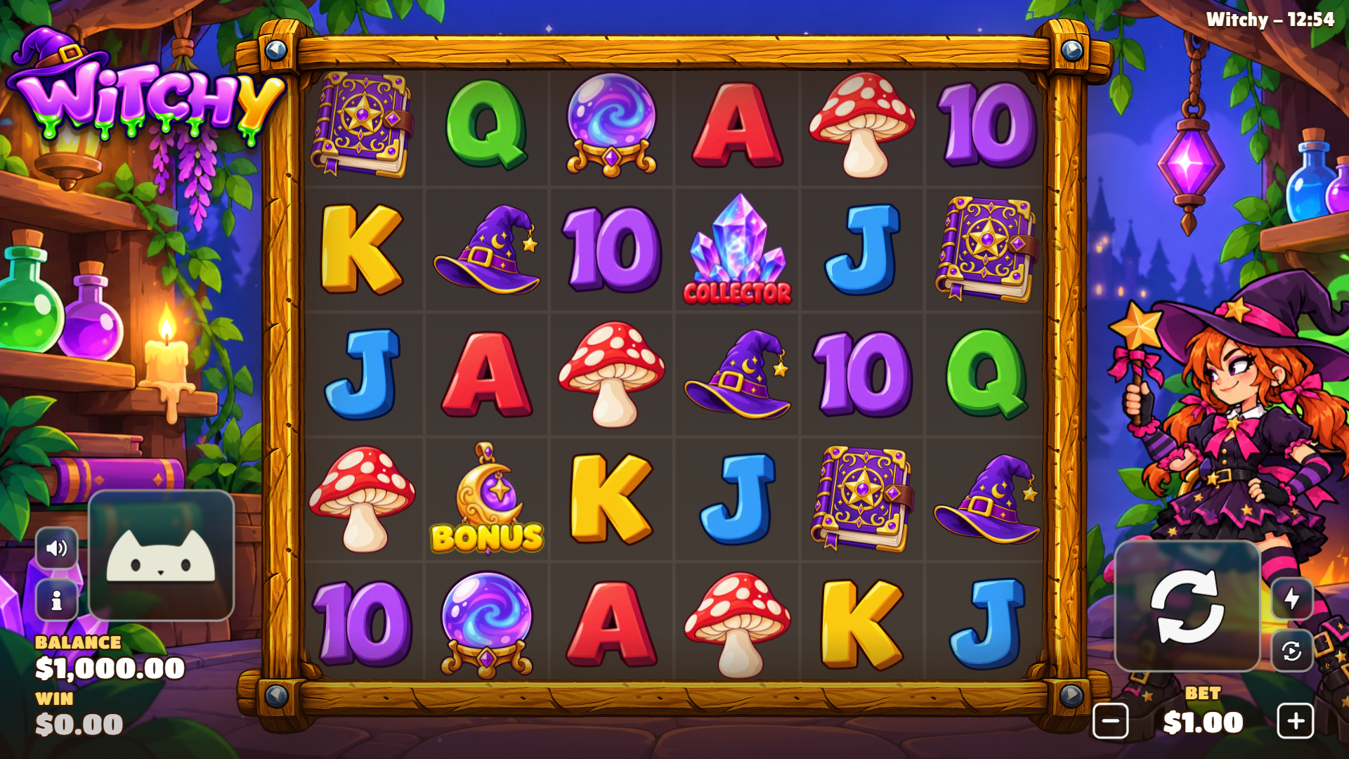 Witchy slot gameplay reels