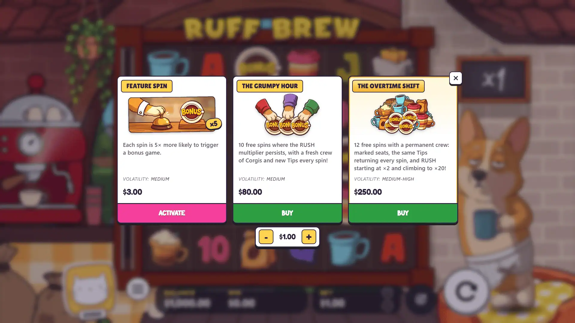 Ruff Brew bonus buy menu