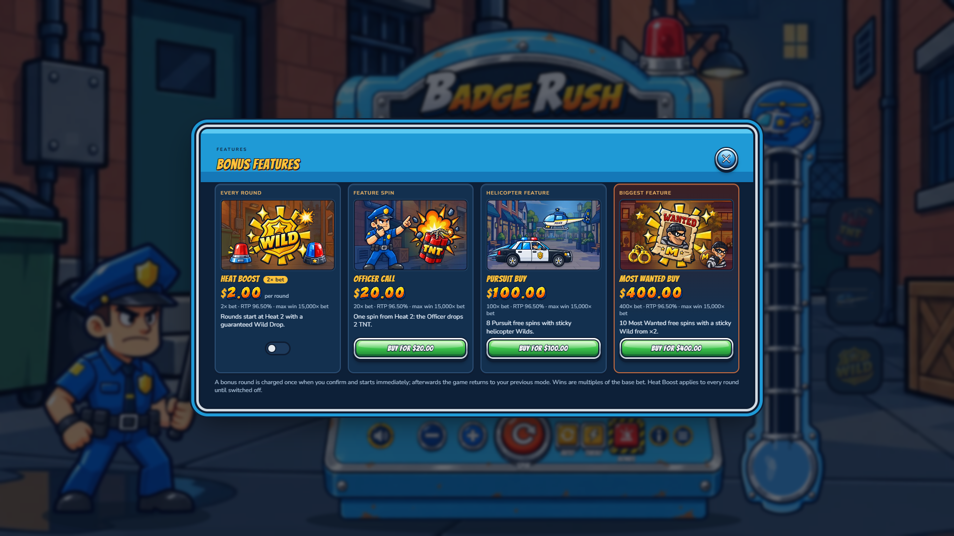 Badge Rush bonus buy menu