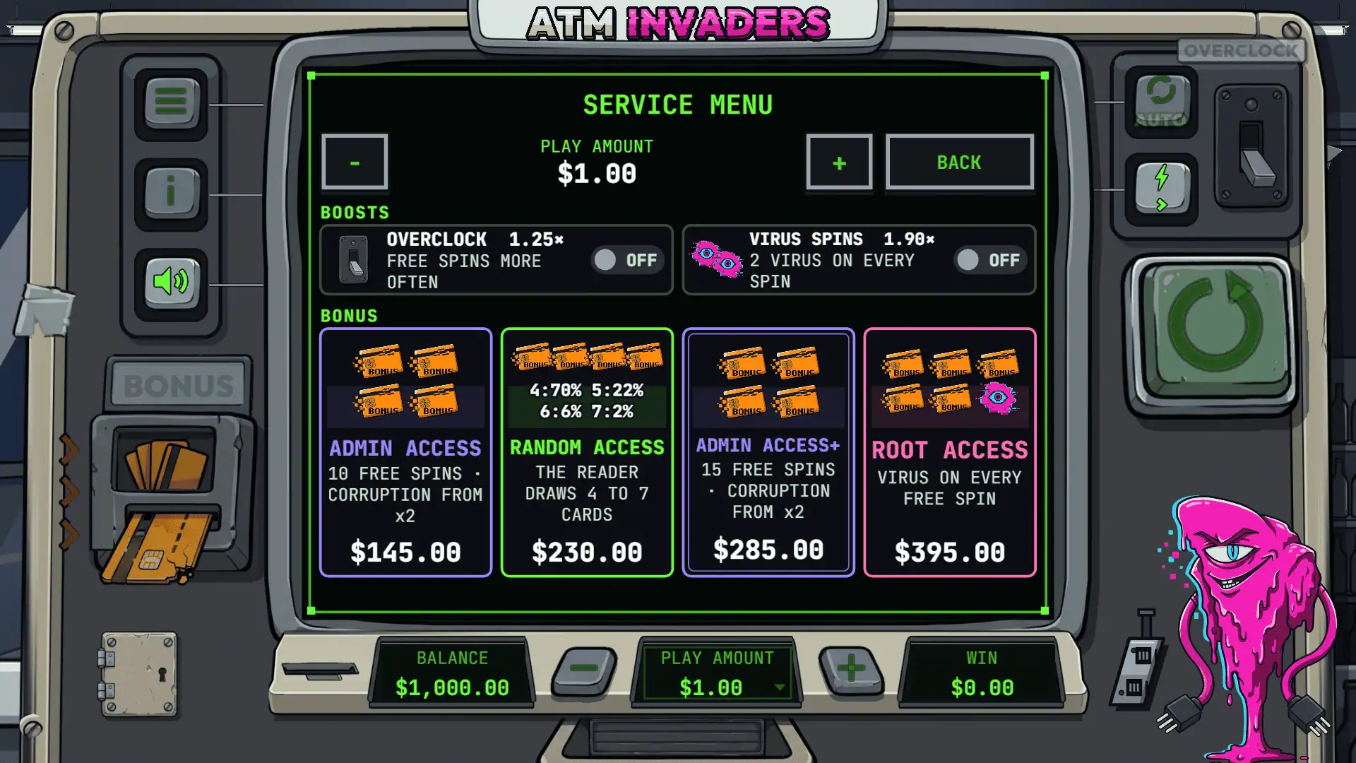 ATM Invaders bonus buy menu
