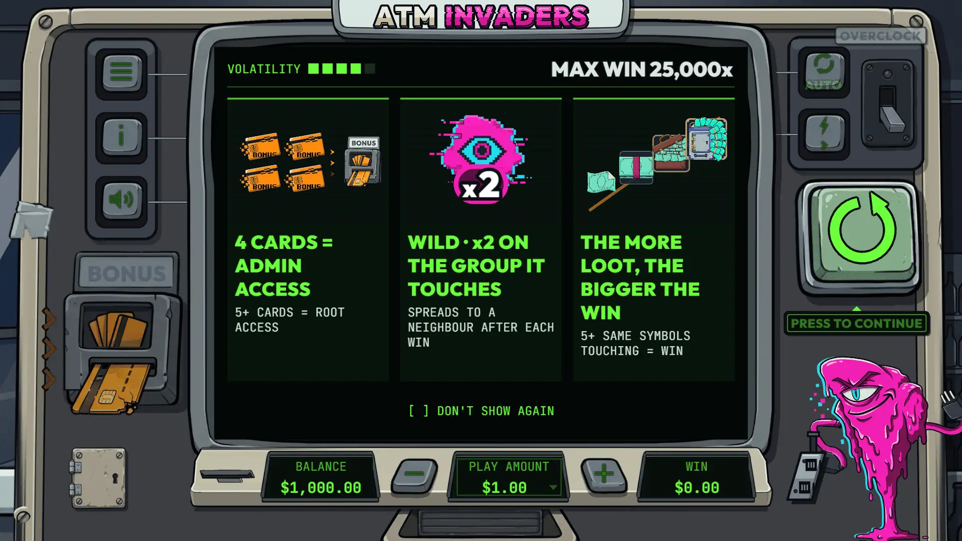 ATM Invaders slot intro screen