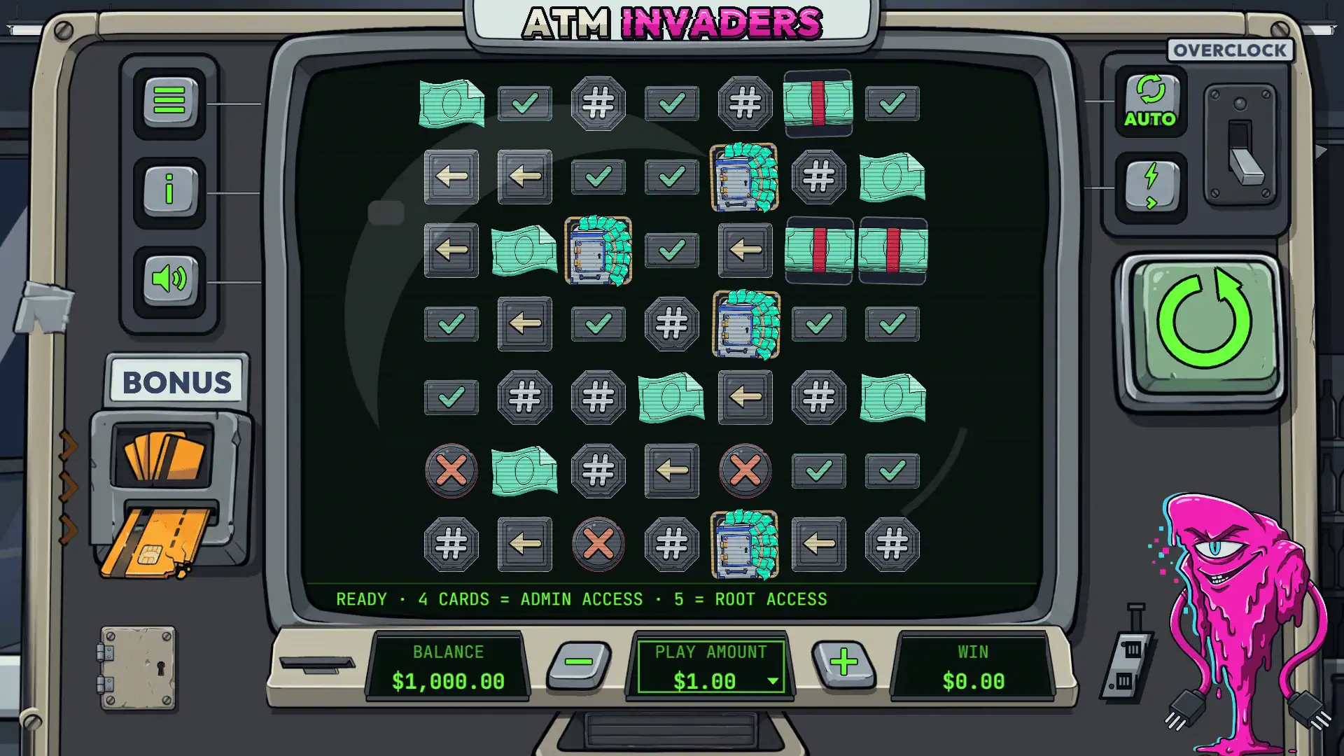 ATM Invaders slot gameplay reels