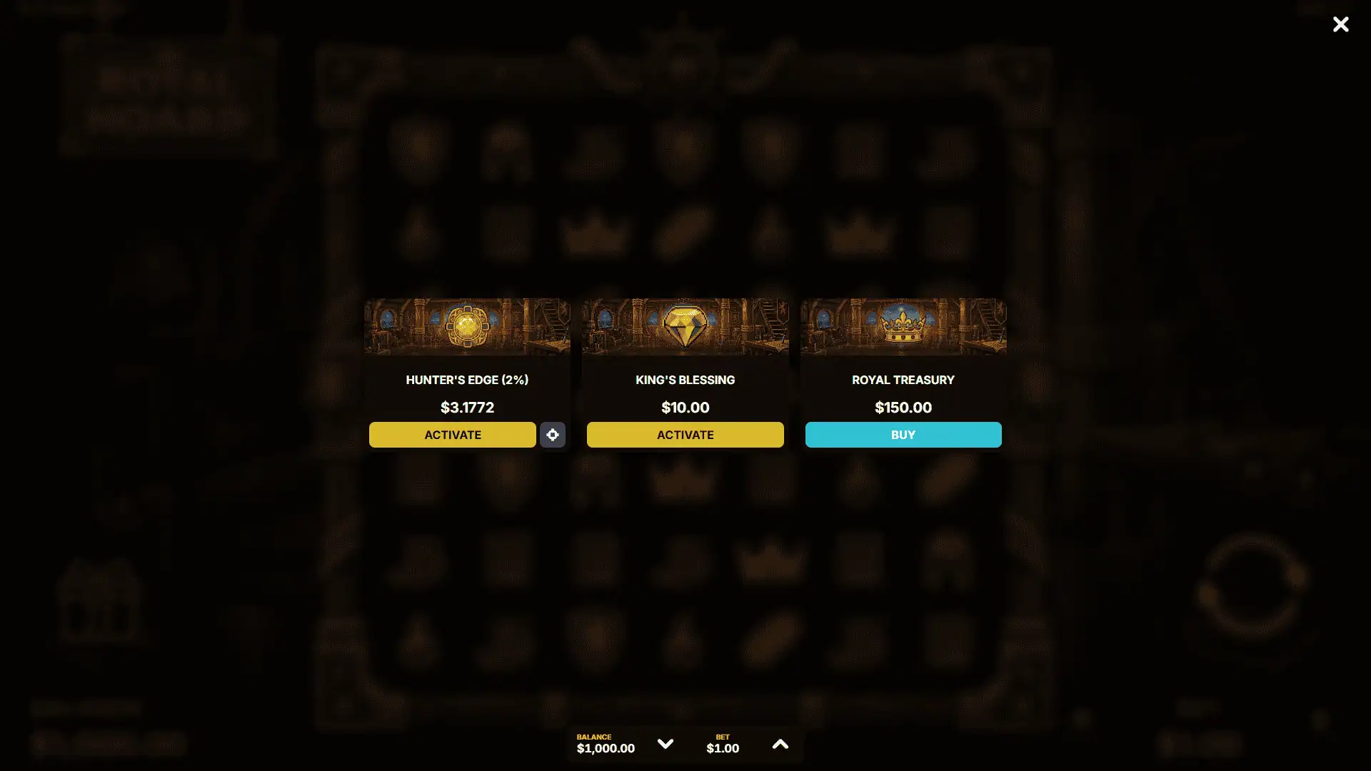 Royal Hoard bonus buy menu