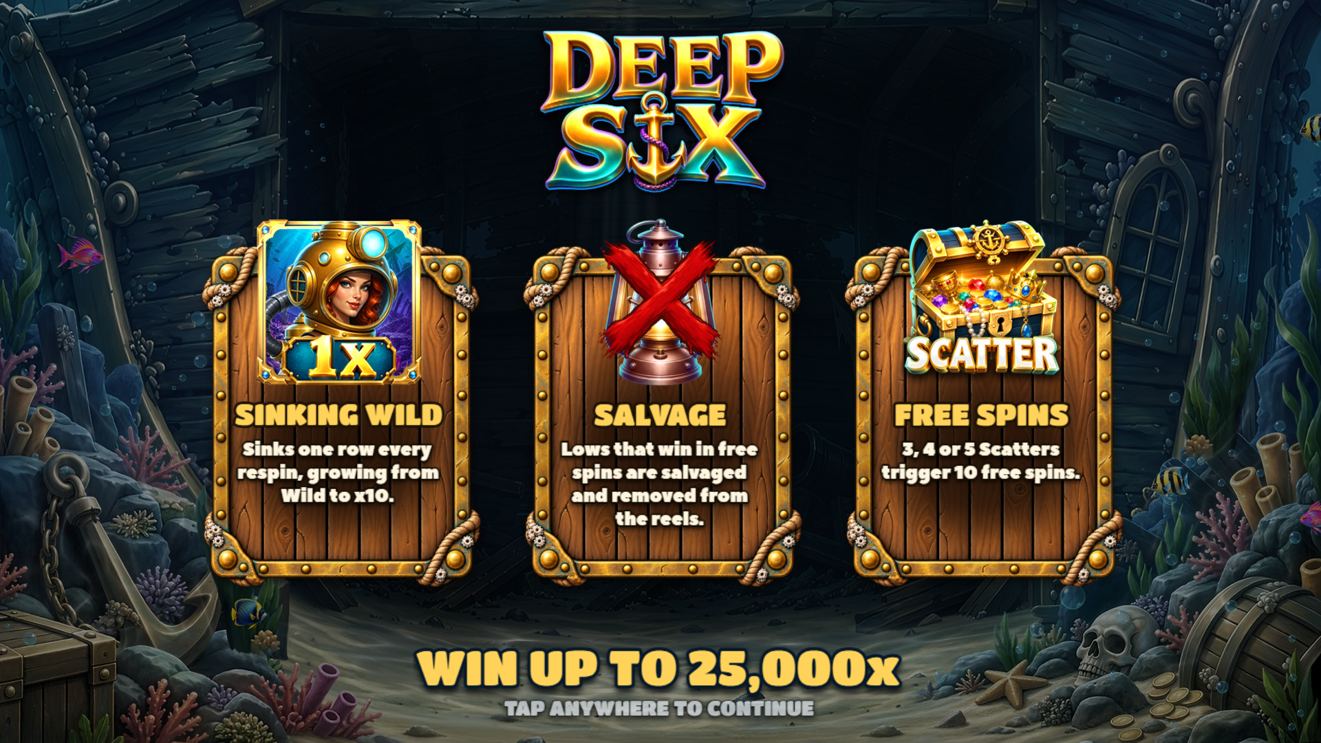 Deep Six slot intro screen