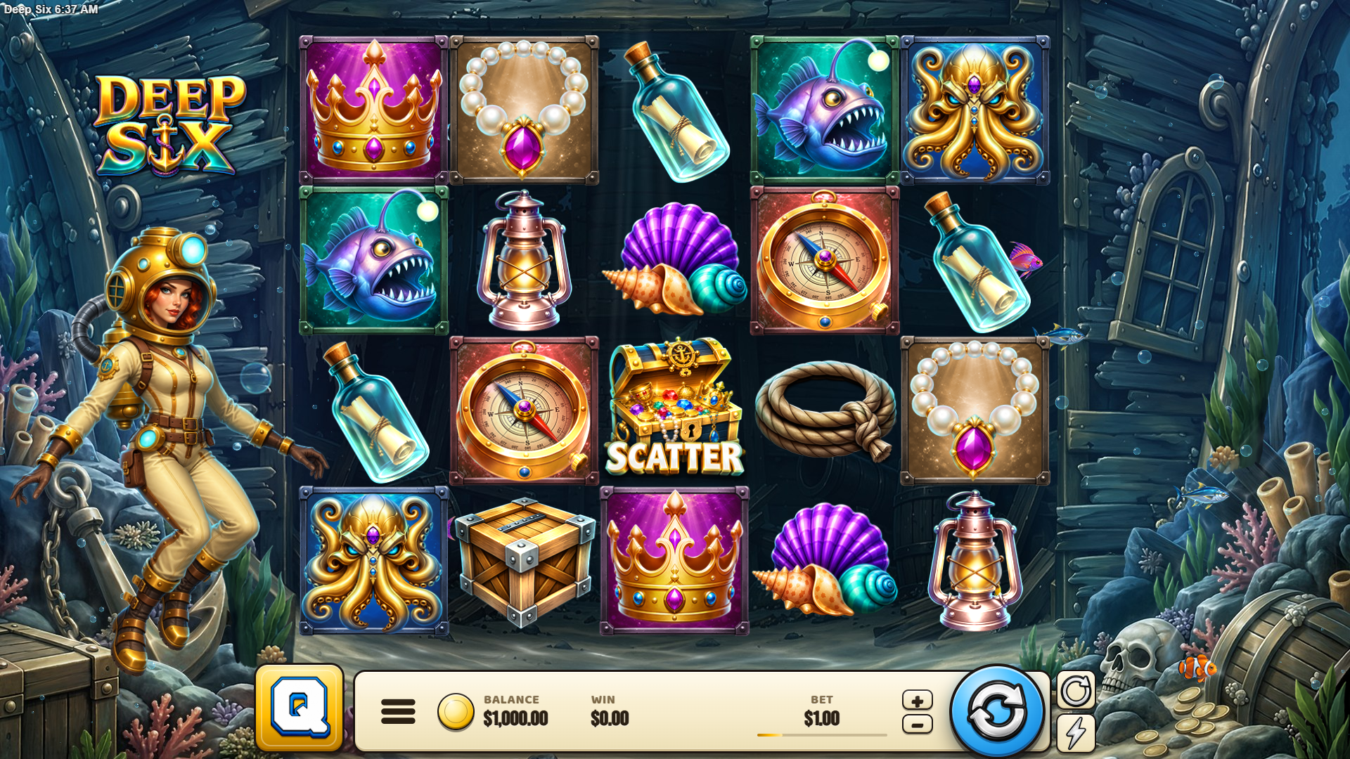 Deep Six slot gameplay reels