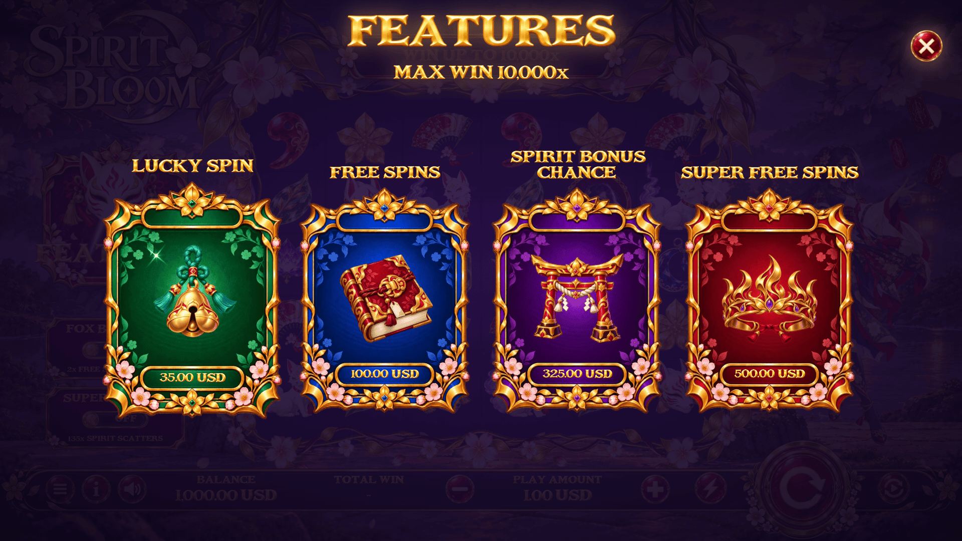 Spirit Bloom bonus buy menu