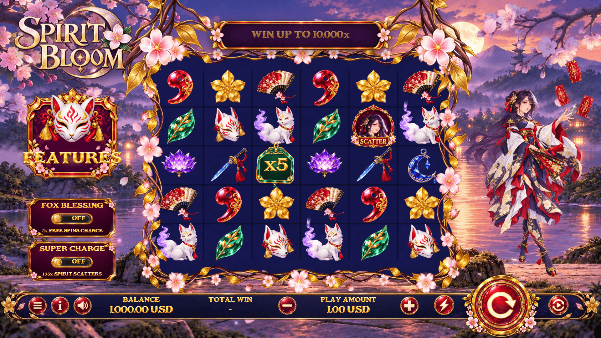 Spirit Bloom slot gameplay reels