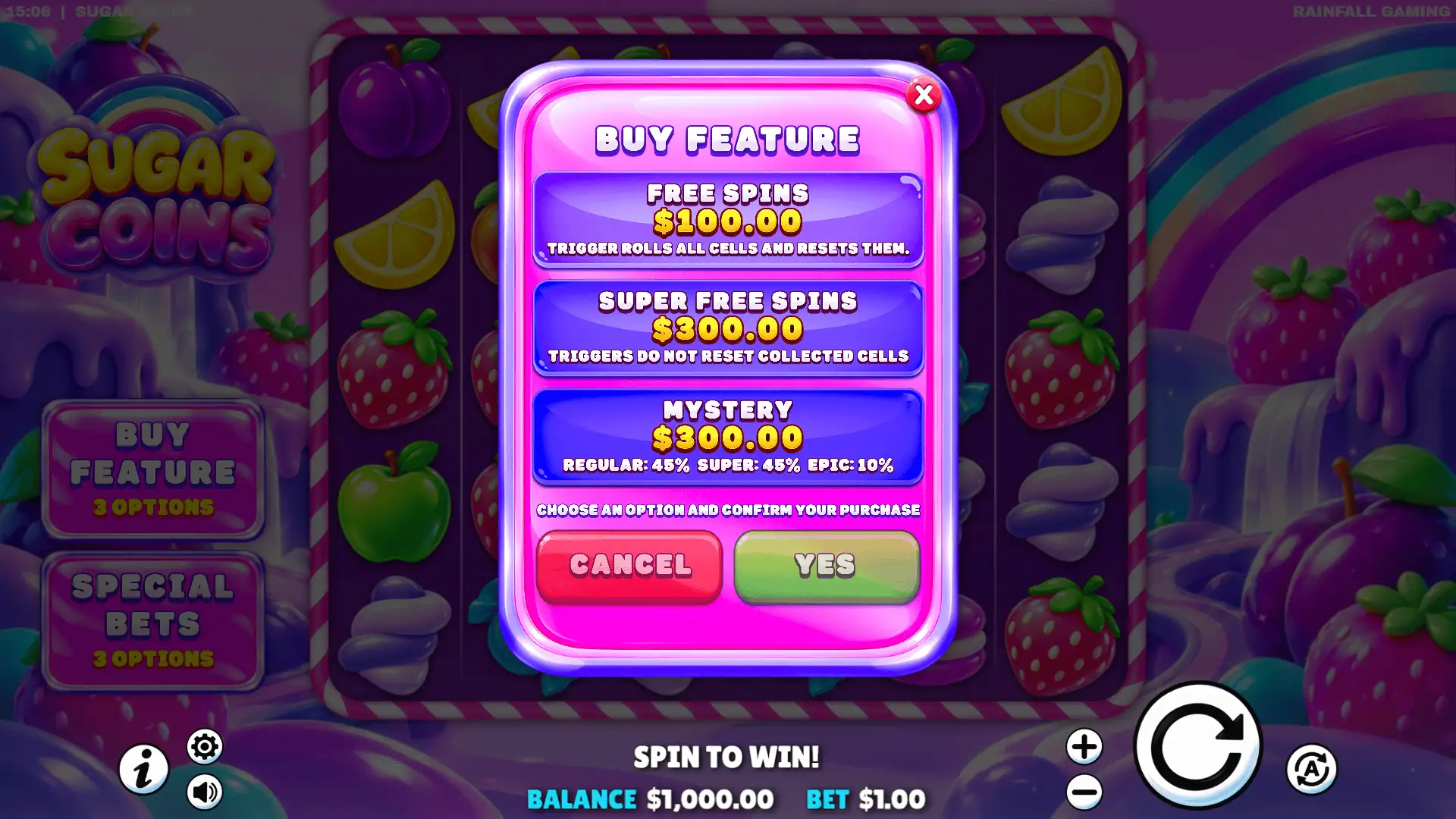 Sugar Coins bonus buy menu