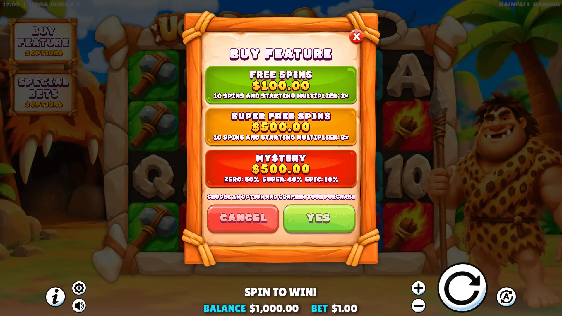 Ugga Dugga 2 bonus buy menu
