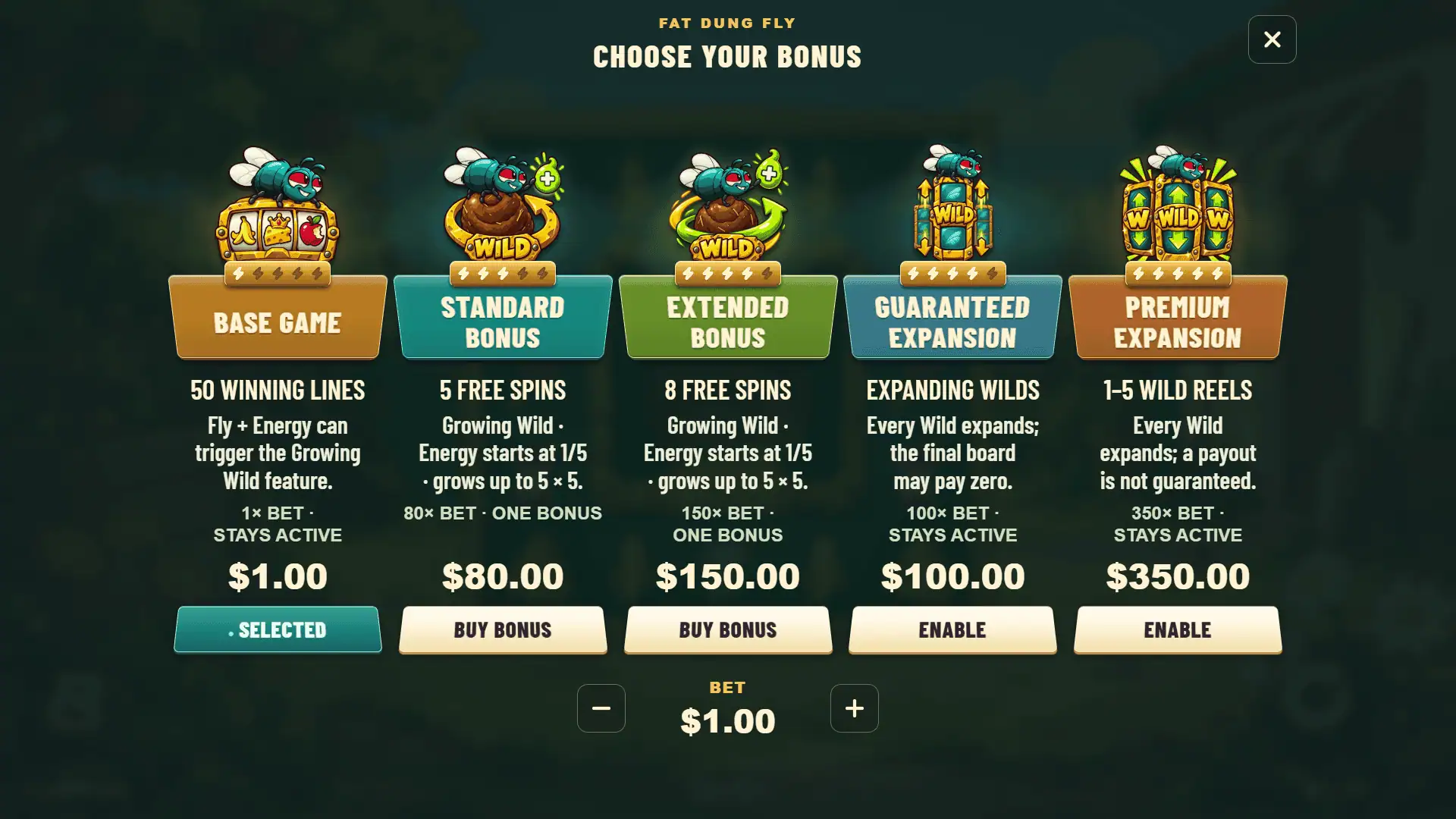 Fat Dung Fly bonus buy menu
