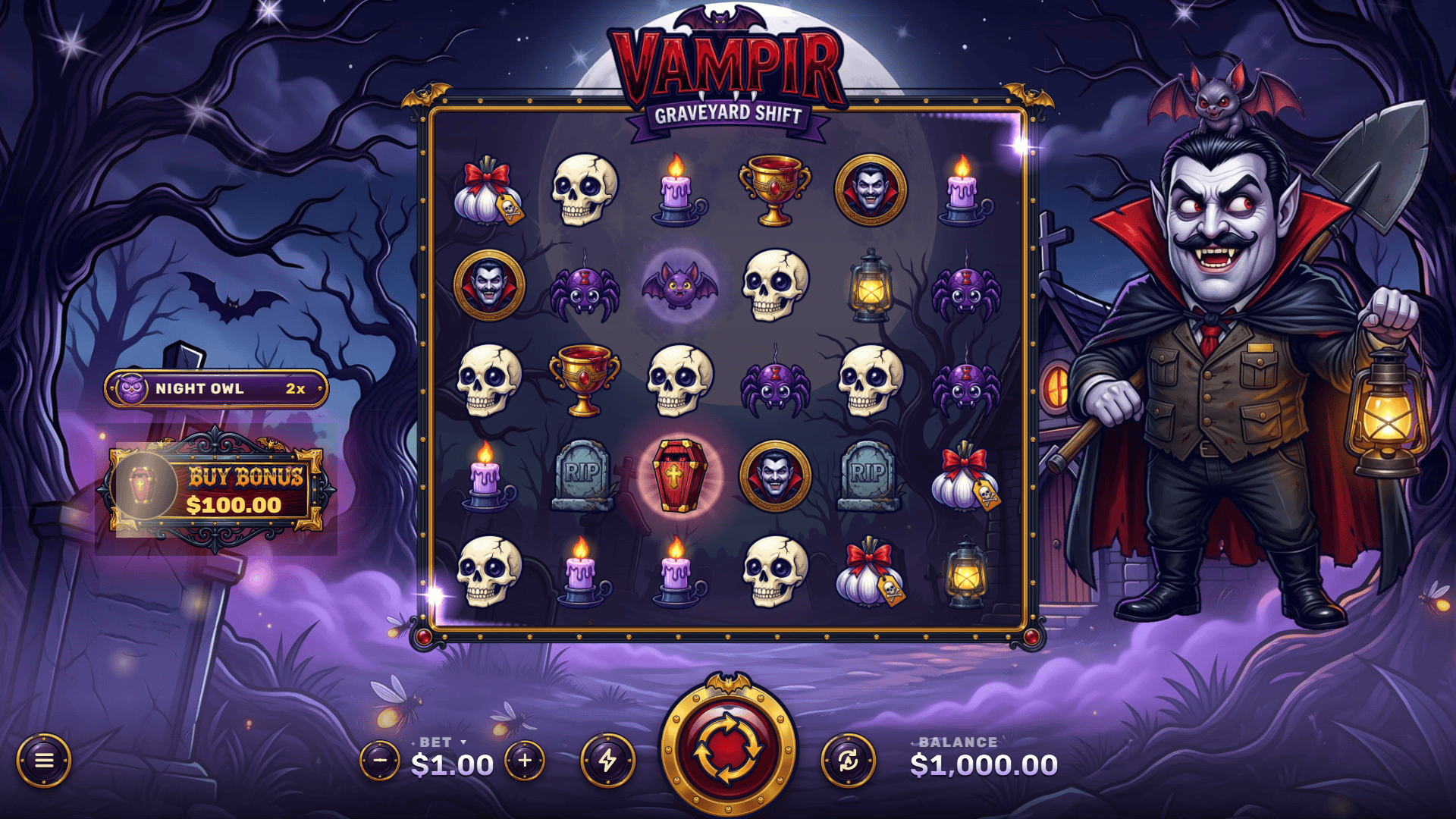 Vampir: Graveyard Shift slot gameplay reels