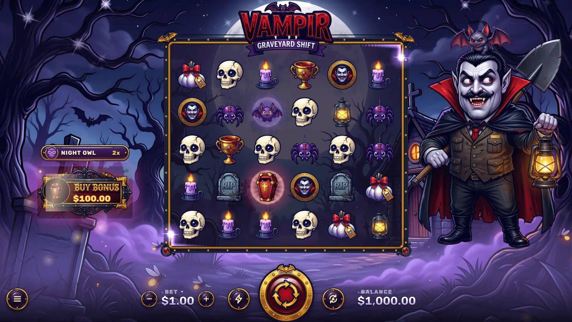 Vampir: Graveyard Shift slot gameplay reels