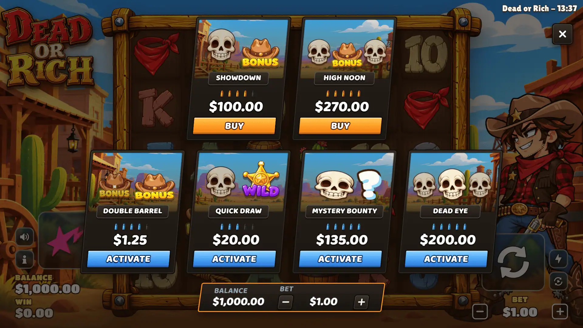Dead or Rich bonus buy menu