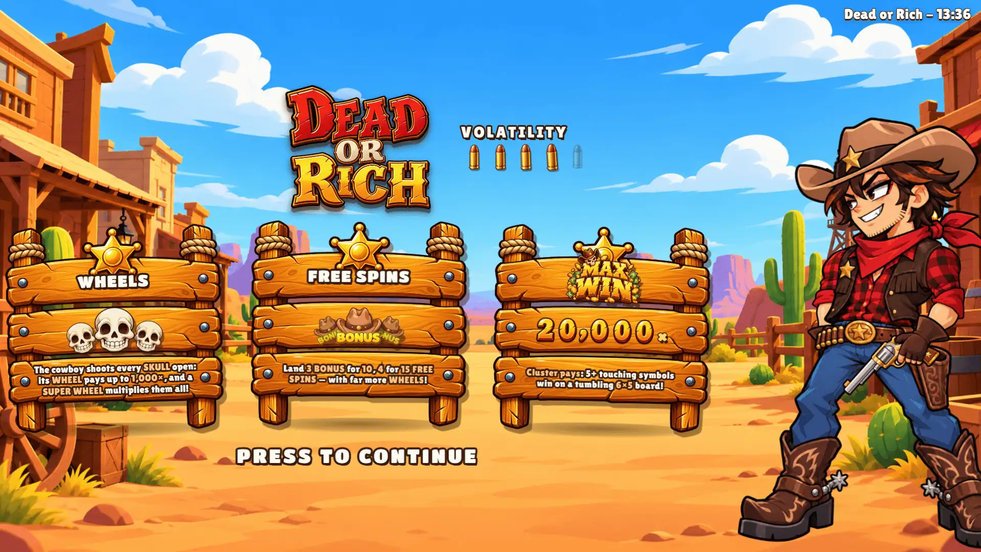 Dead or Rich slot intro screen