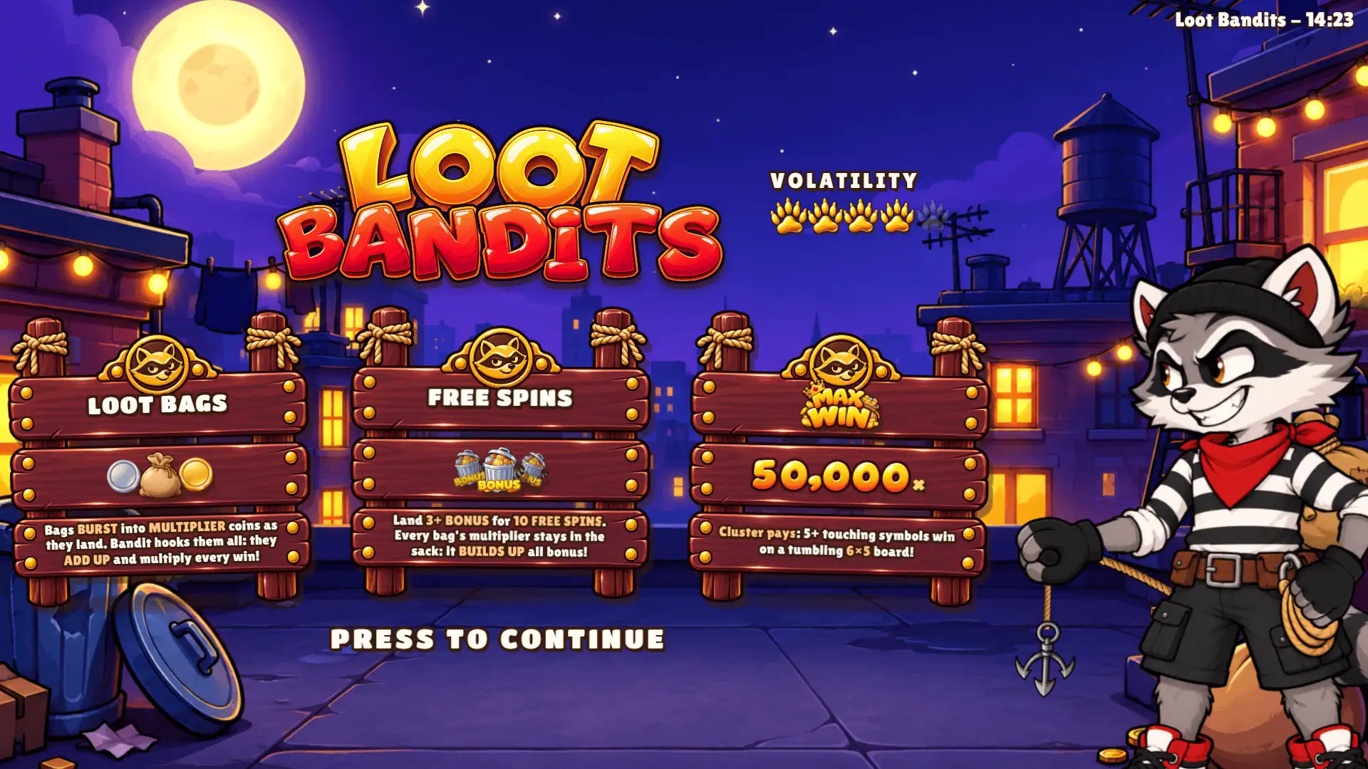 Loot Bandits slot intro screen