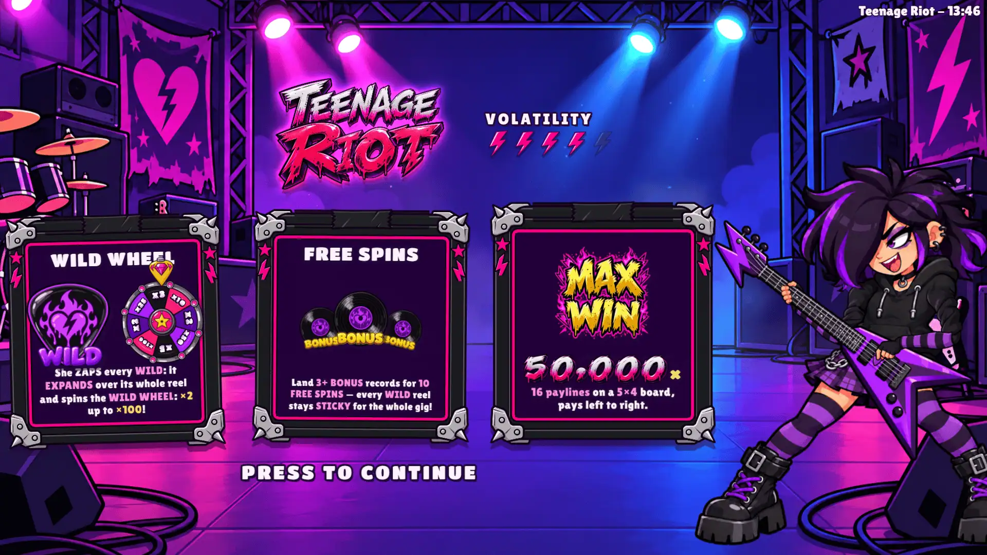 Teenage Riot slot intro screen