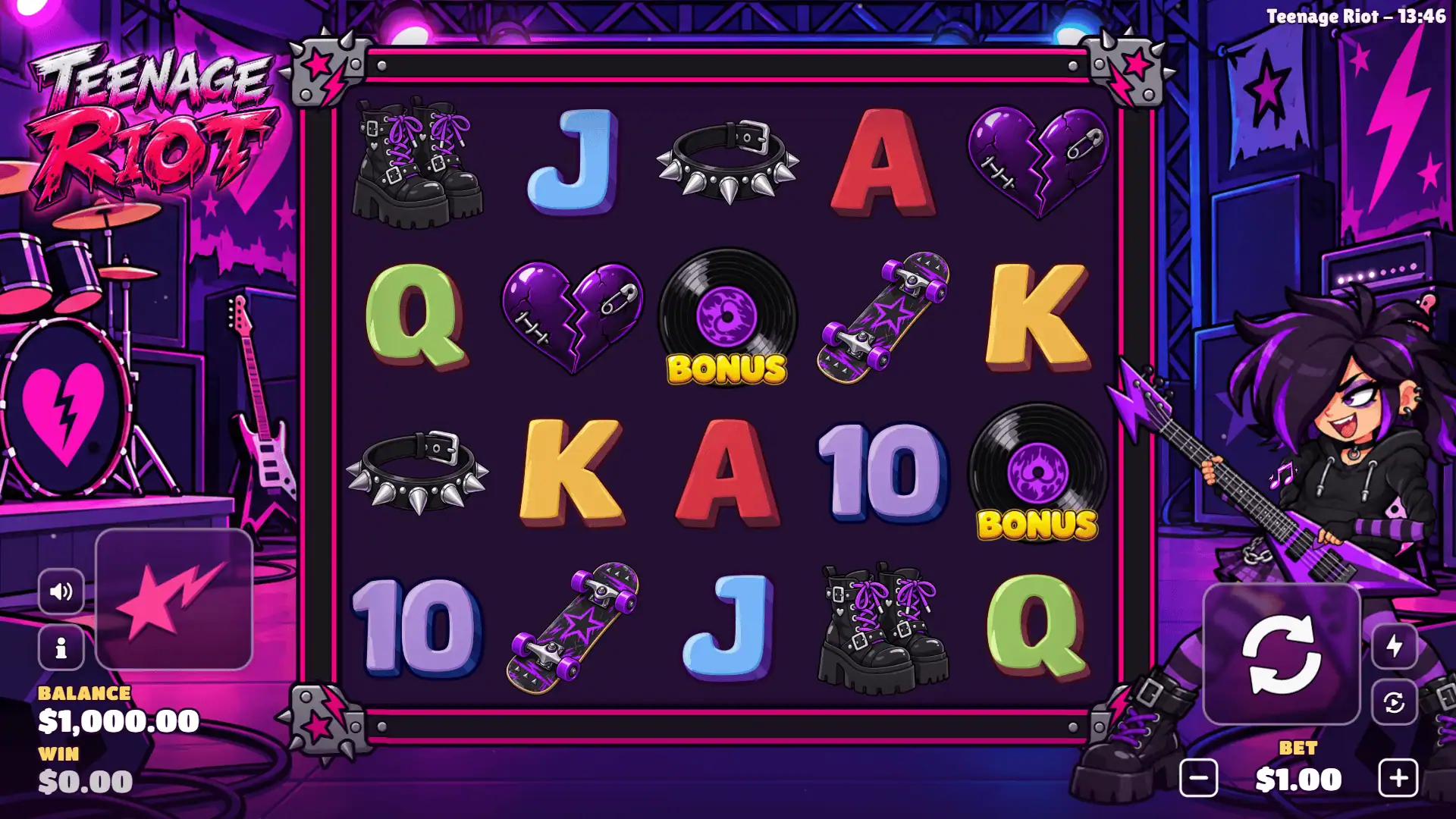 Teenage Riot slot gameplay reels