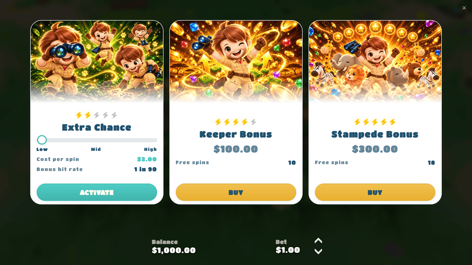Safari Pop 3D bonus buy menu