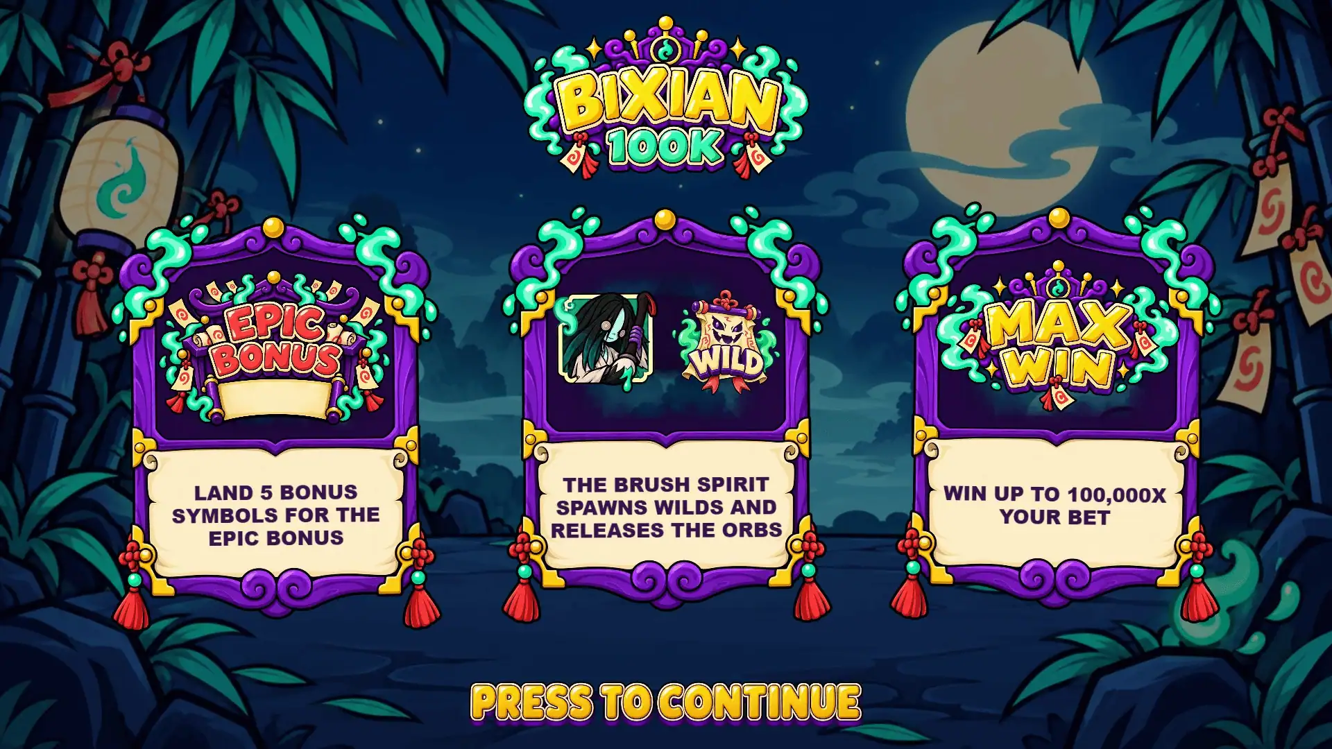 Bixian 100K slot intro screen