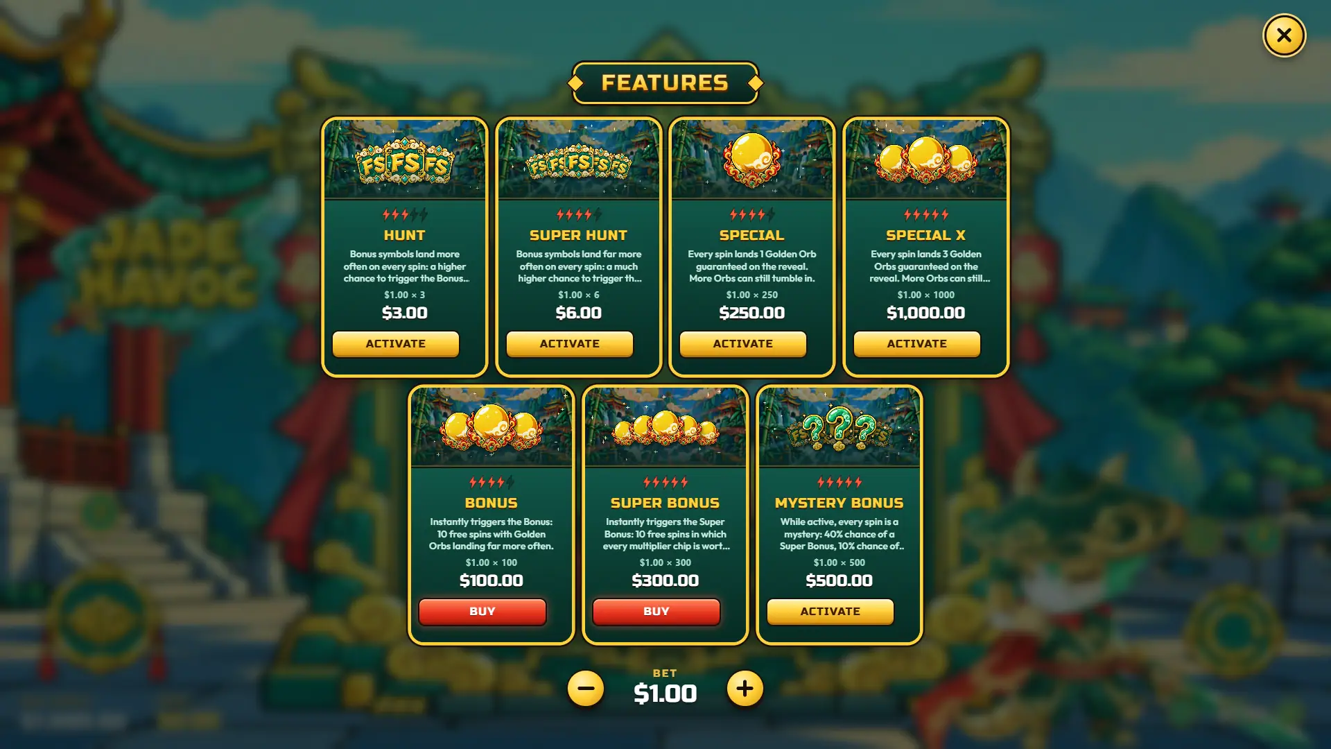 Jade Havoc bonus buy menu
