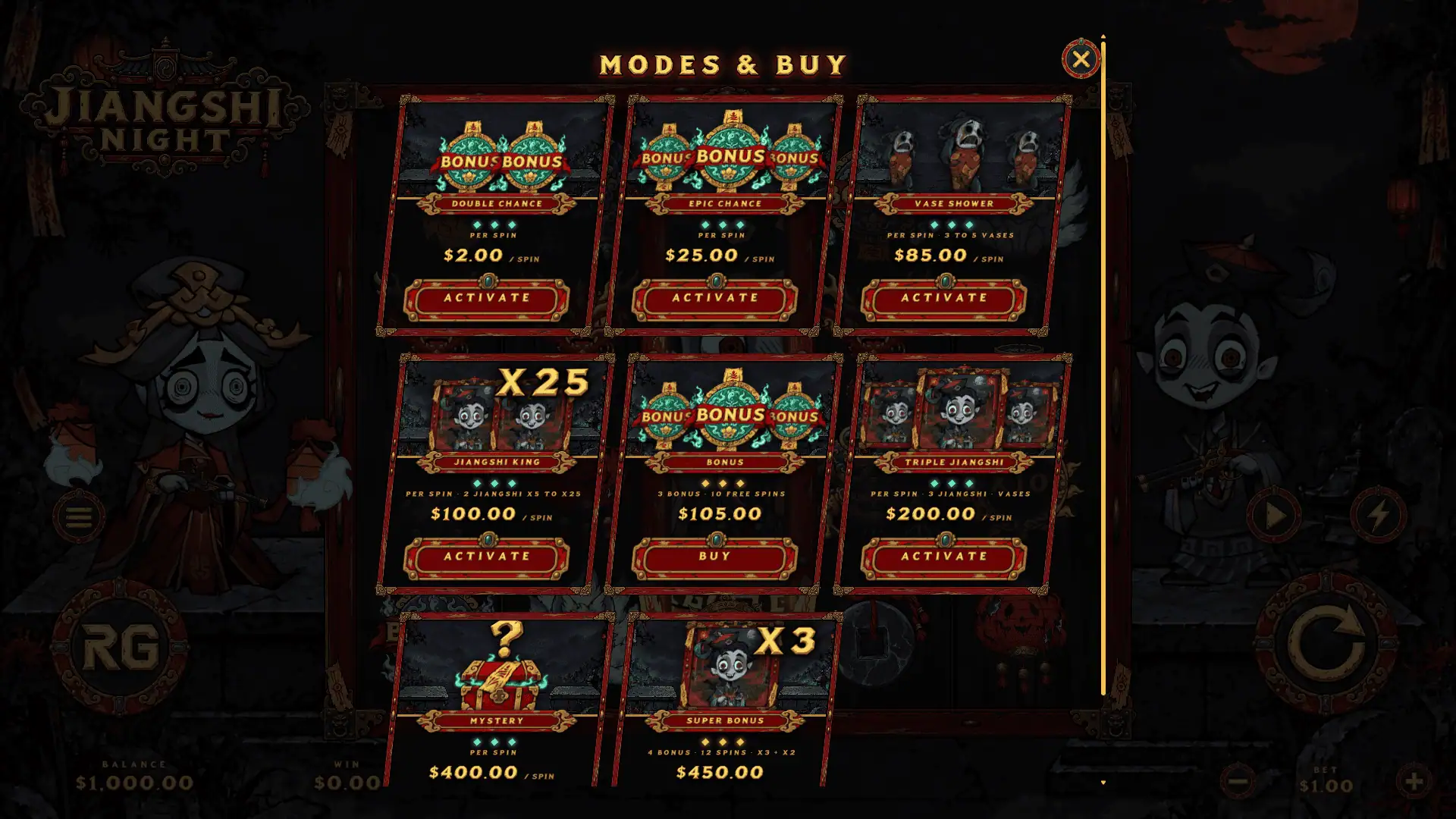 Jiangshi Night bonus buy menu