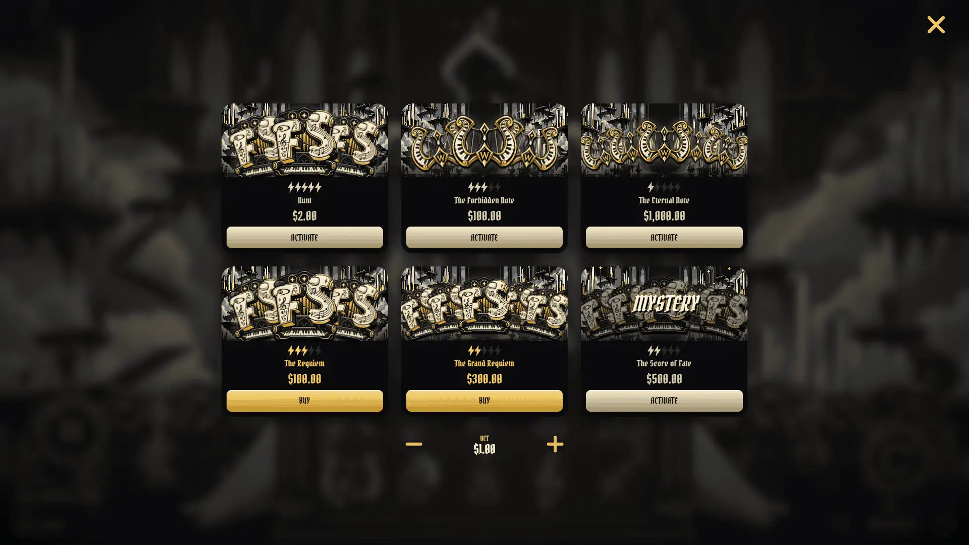 Requiem bonus buy menu