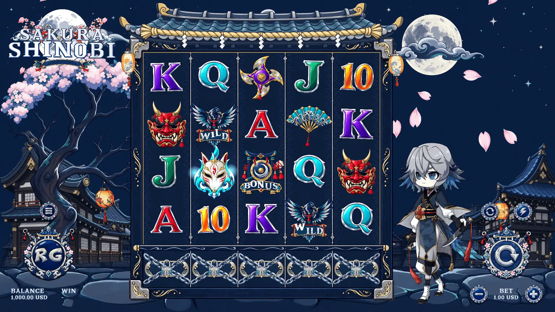 Sakura Shinobi slot gameplay reels