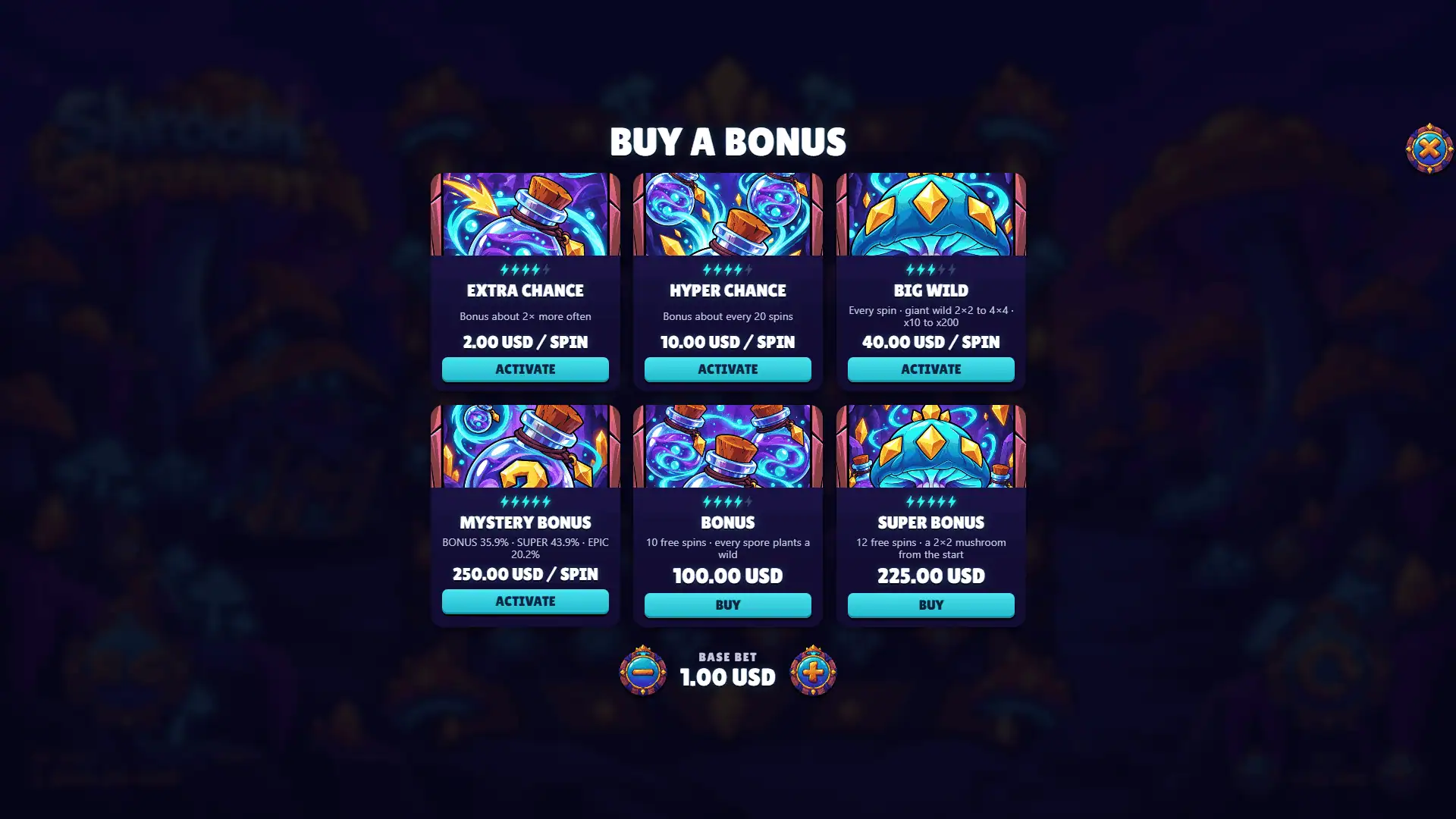 Shroom Shaman bonus buy menu