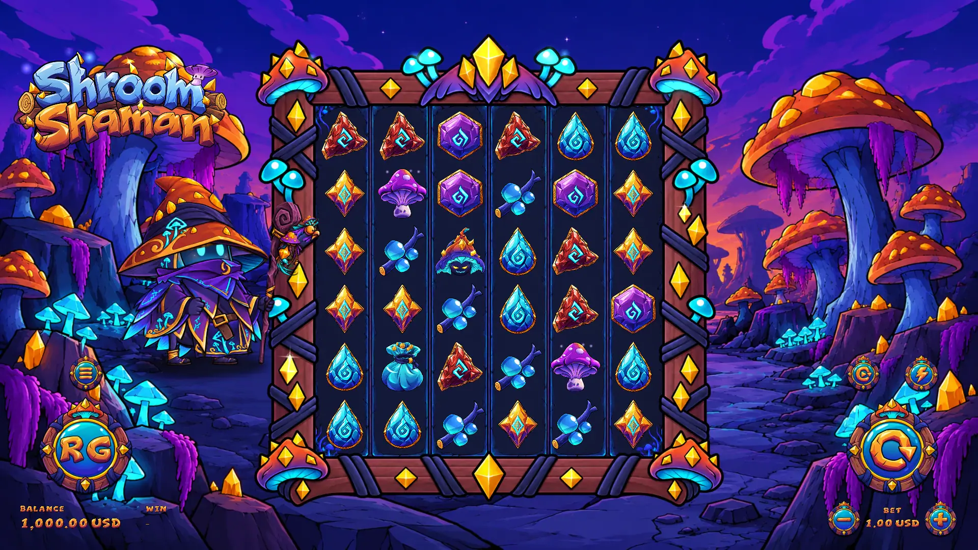 Shroom Shaman slot gameplay reels