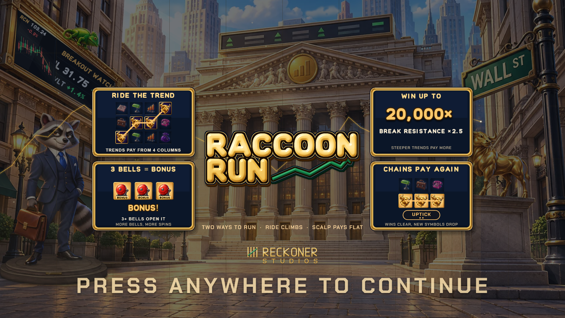 Raccoon Run slot intro screen