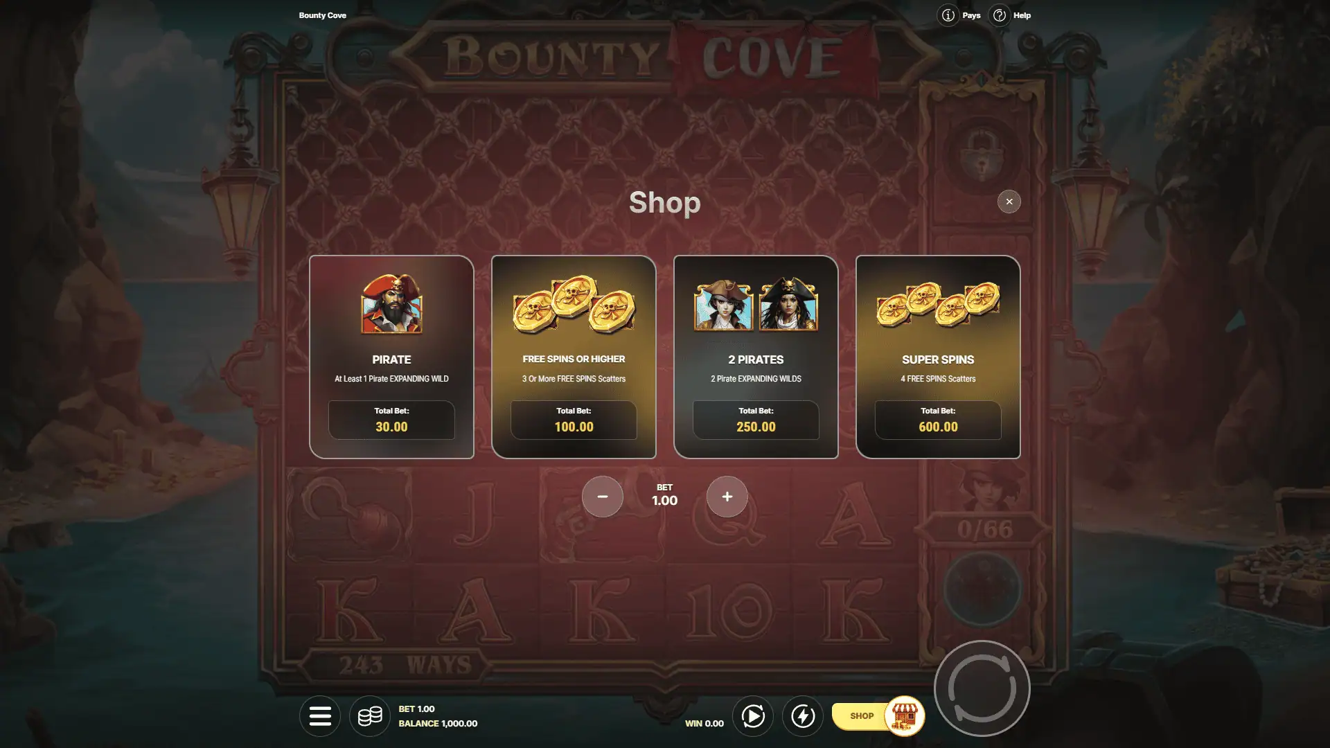 Bounty Cove bonus buy menu