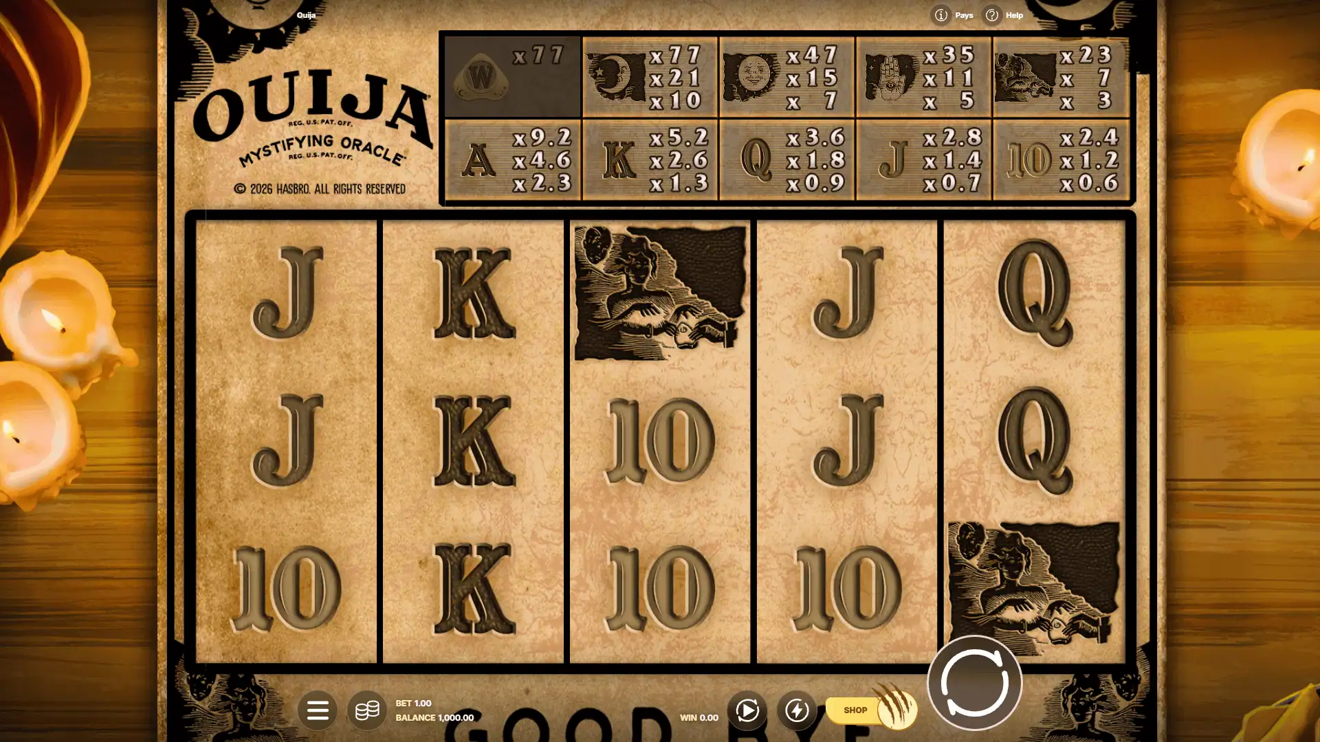 Ouija slot gameplay reels