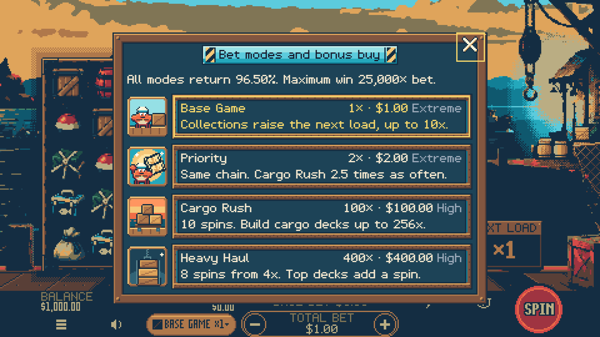 Crab Cargo bonus buy menu