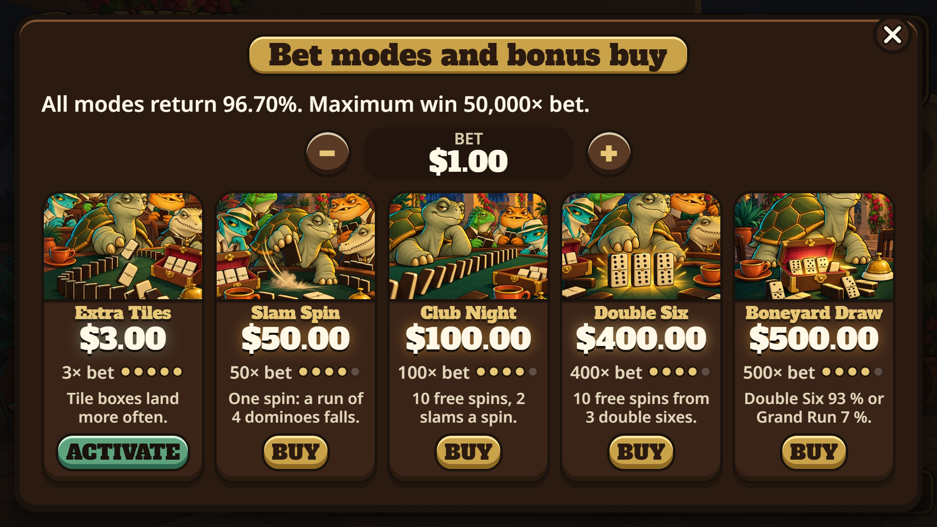 Domino Slam bonus buy menu