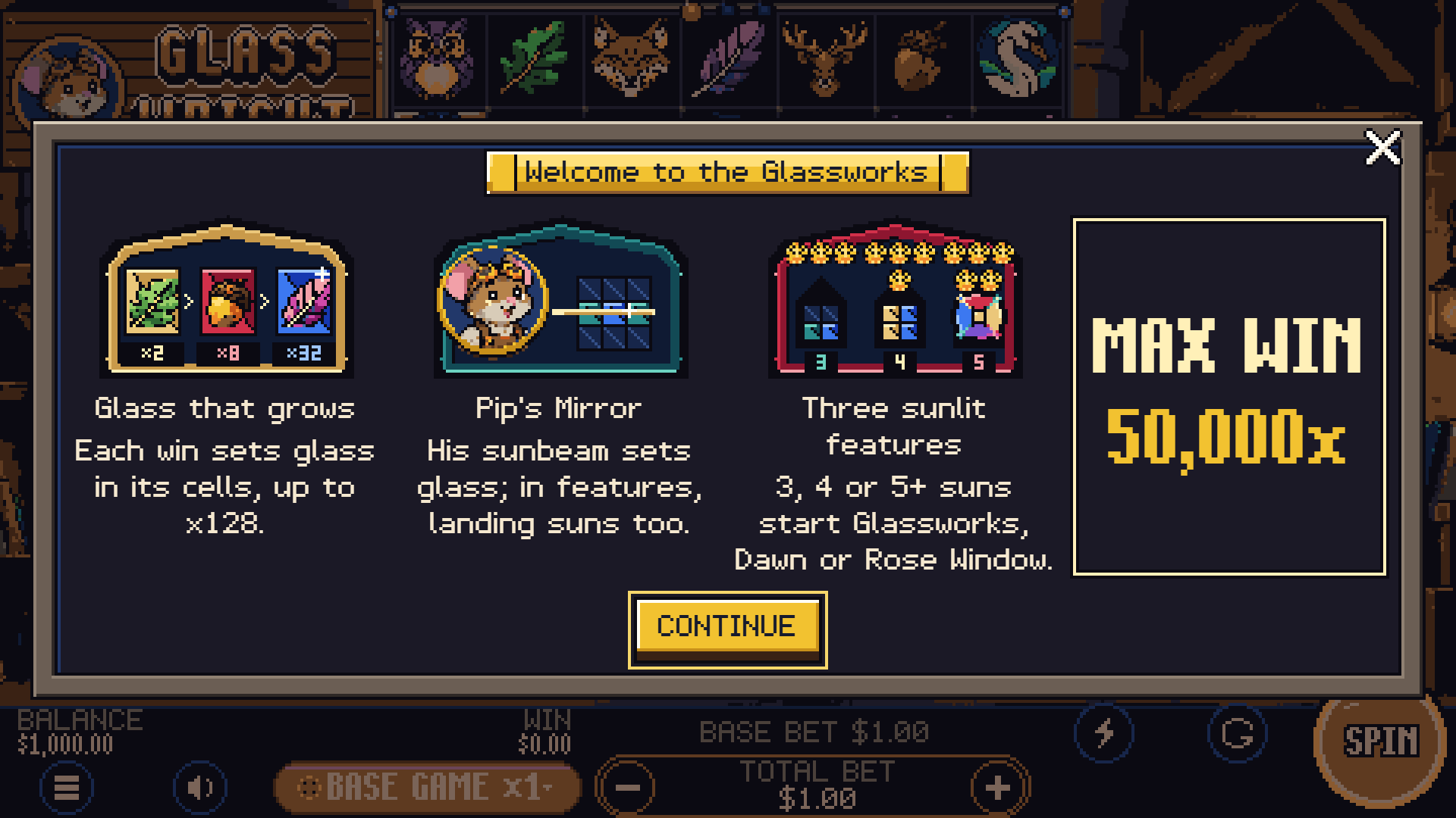 Glasswright slot intro screen
