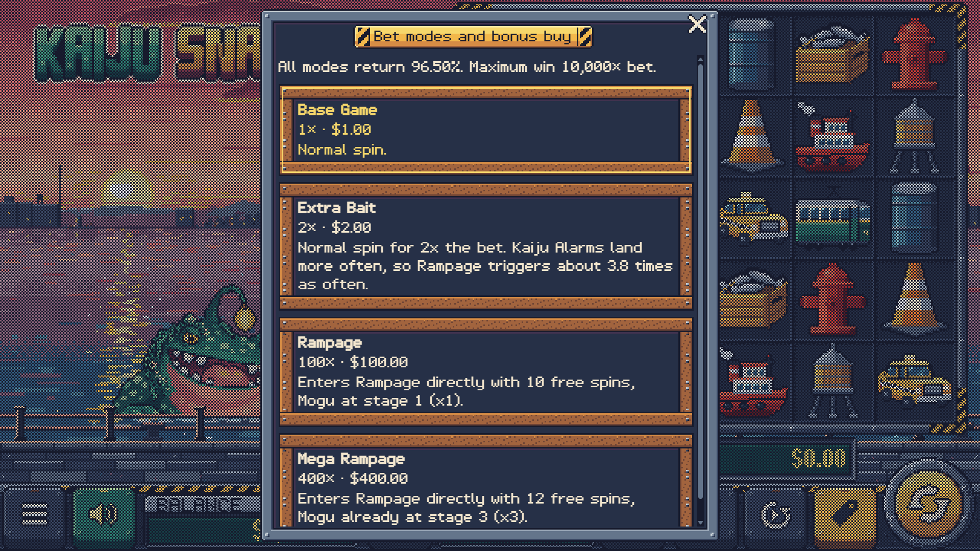 Kaiju Snack bonus buy menu