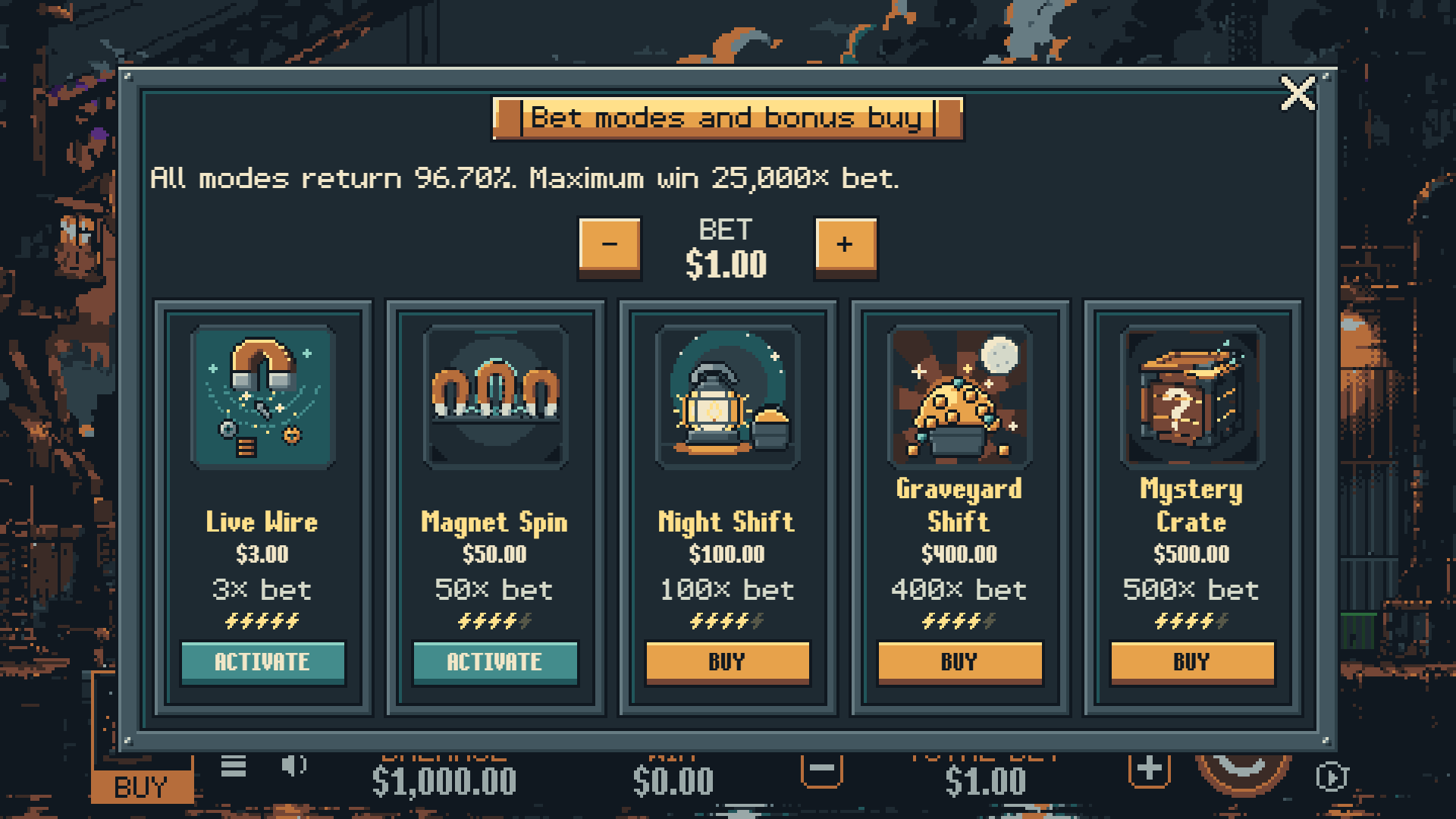 Rust Rook bonus buy menu