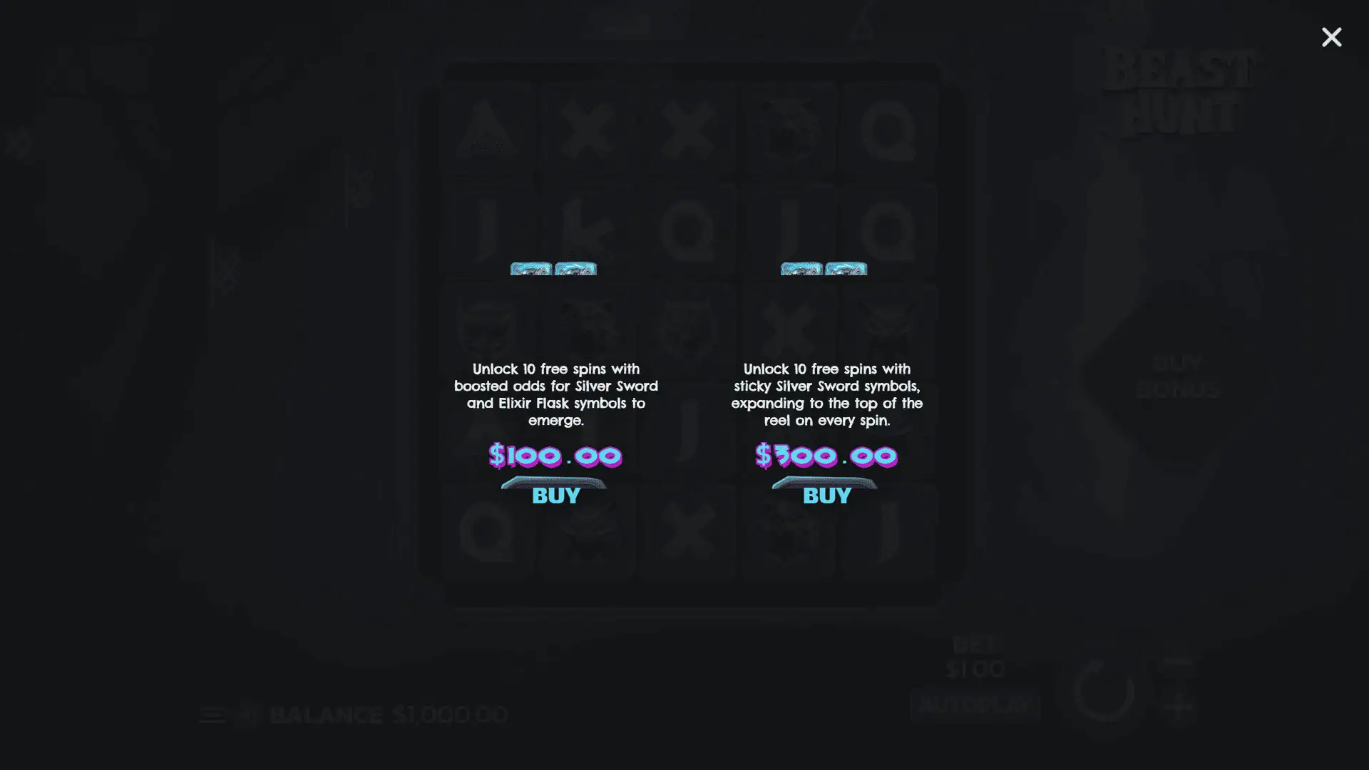 Beast Hunt bonus buy menu