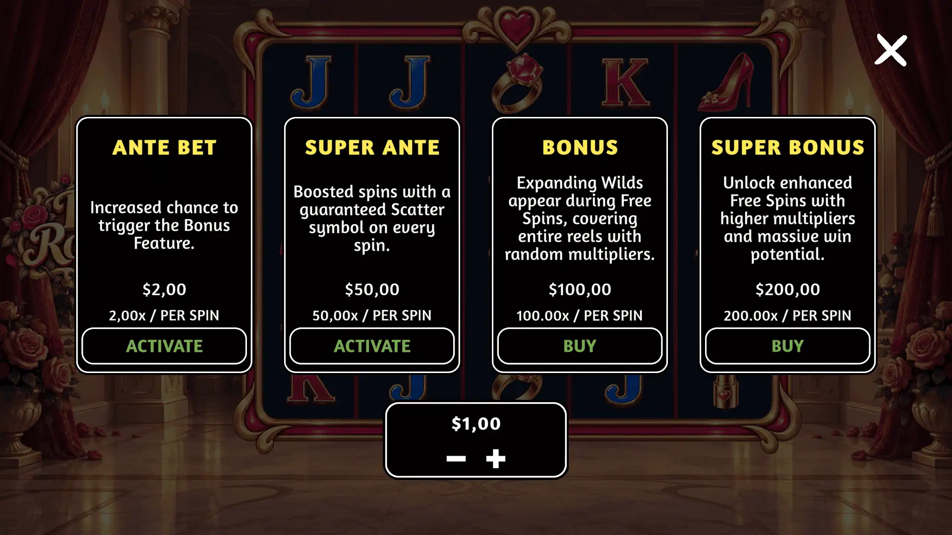 Rich Romance bonus buy menu
