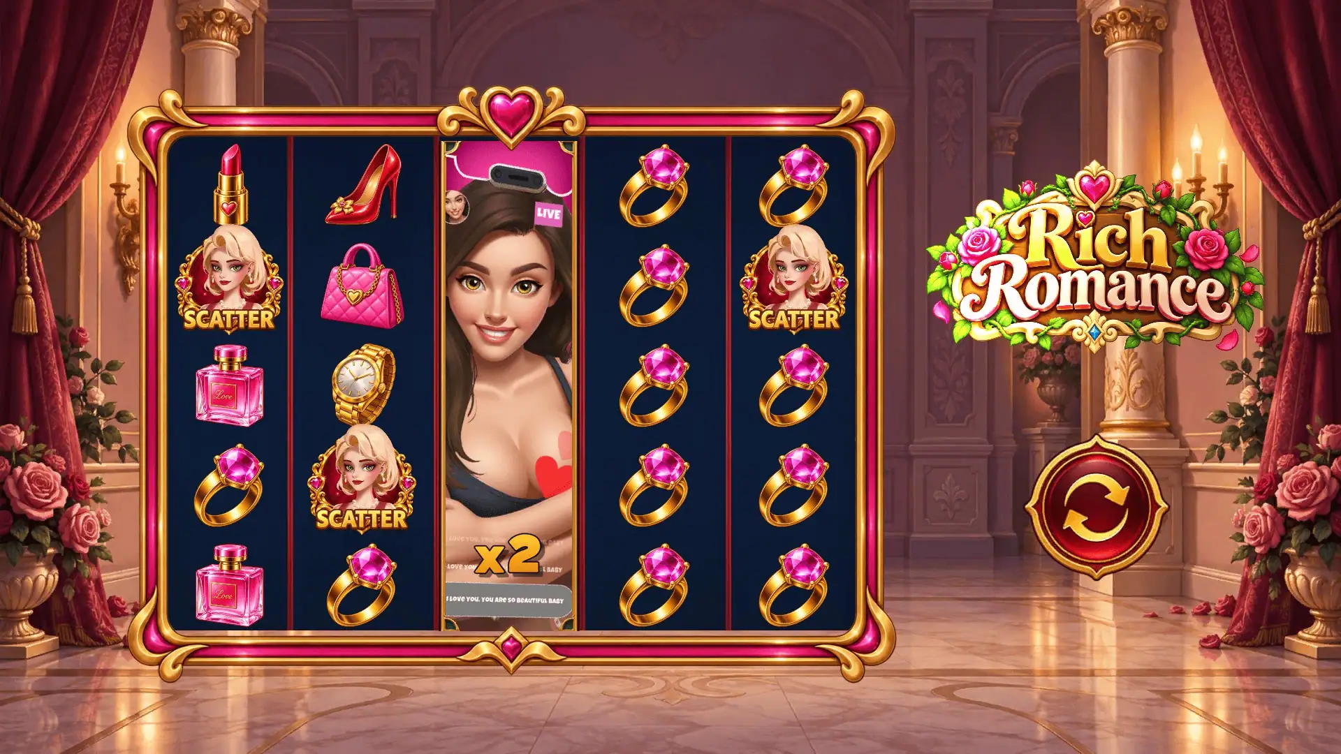 Rich Romance slot intro screen
