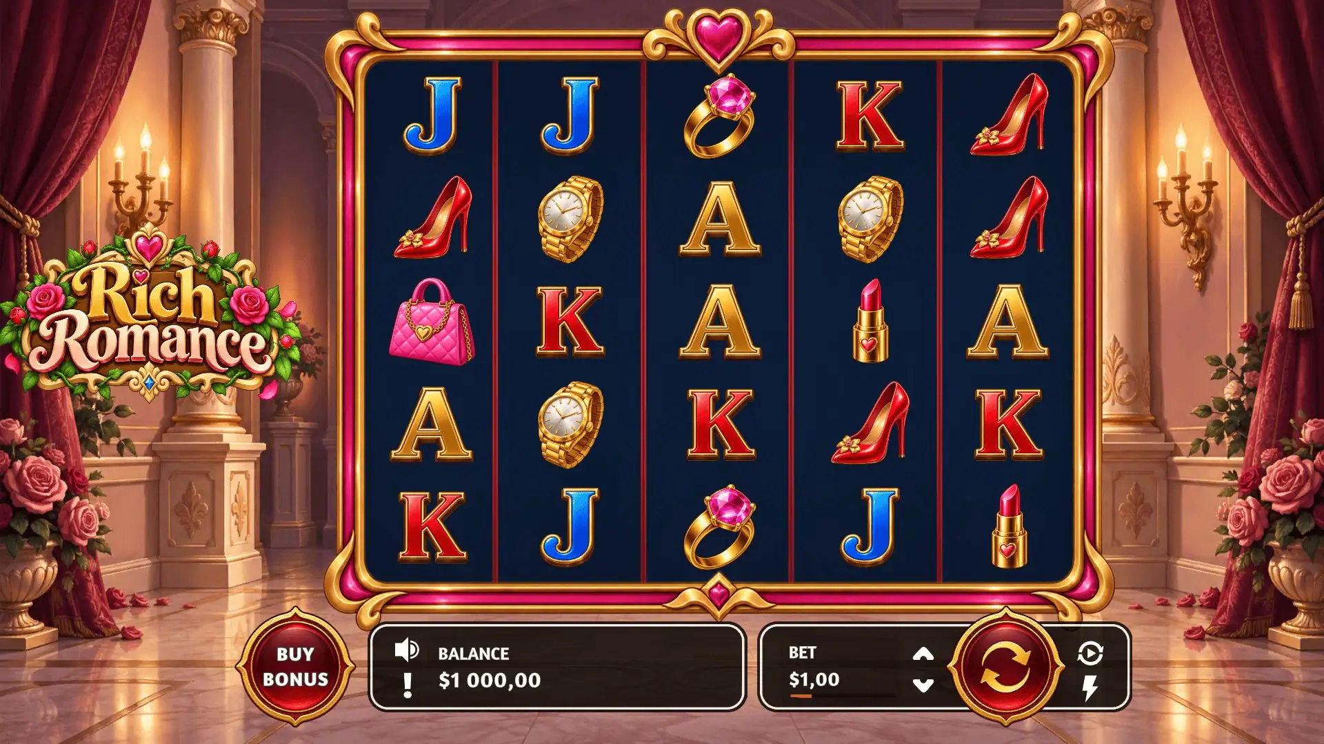 Rich Romance slot gameplay reels