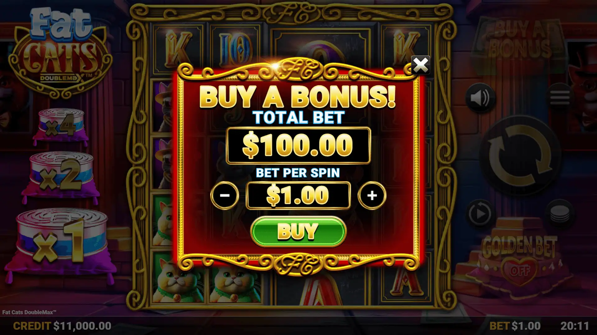Fat Cats DoubleMax bonus buy menu