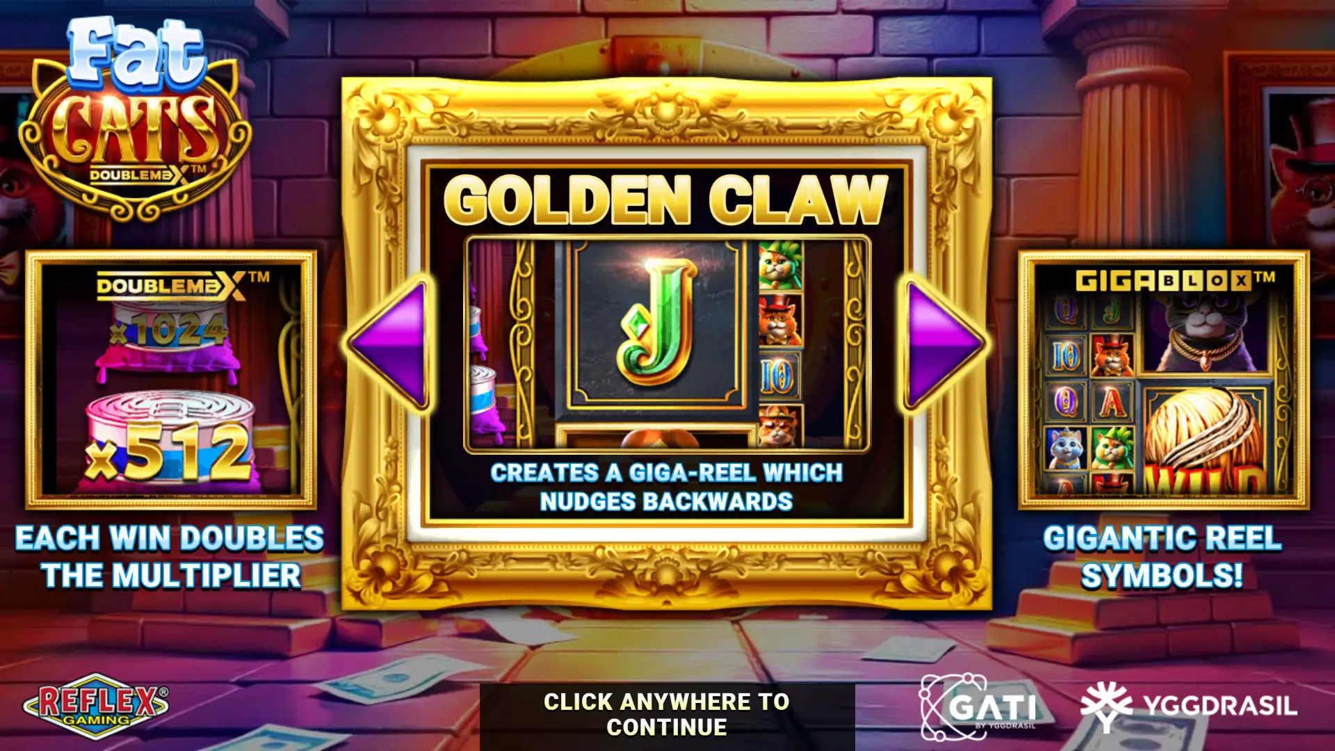 Fat Cats DoubleMax slot intro screen