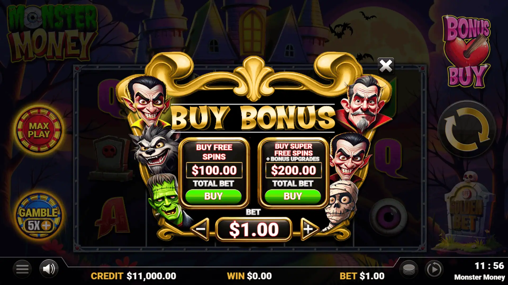 Monster Money bonus buy menu