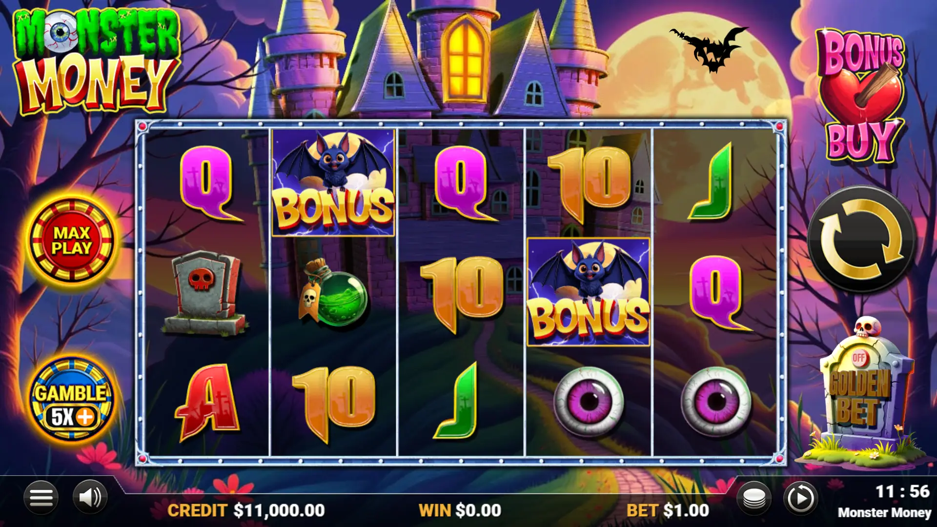 Monster Money slot gameplay reels