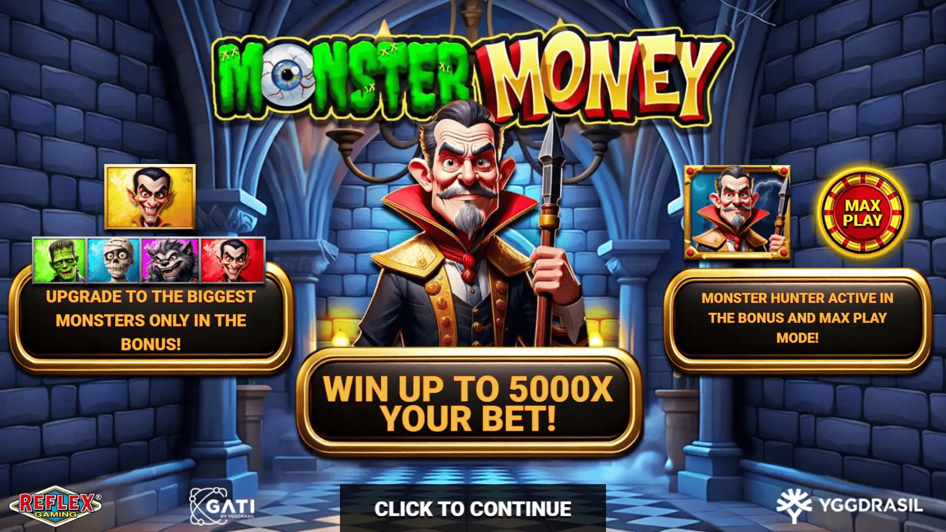 Monster Money slot intro screen