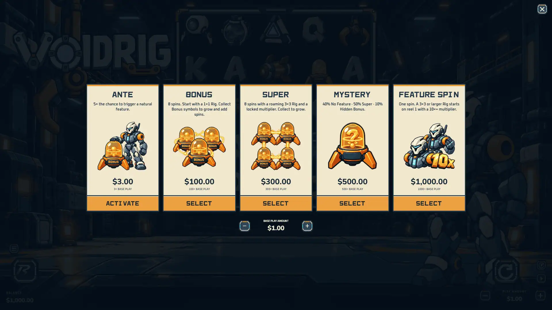 Voidrig Feature Buy bonus buy menu