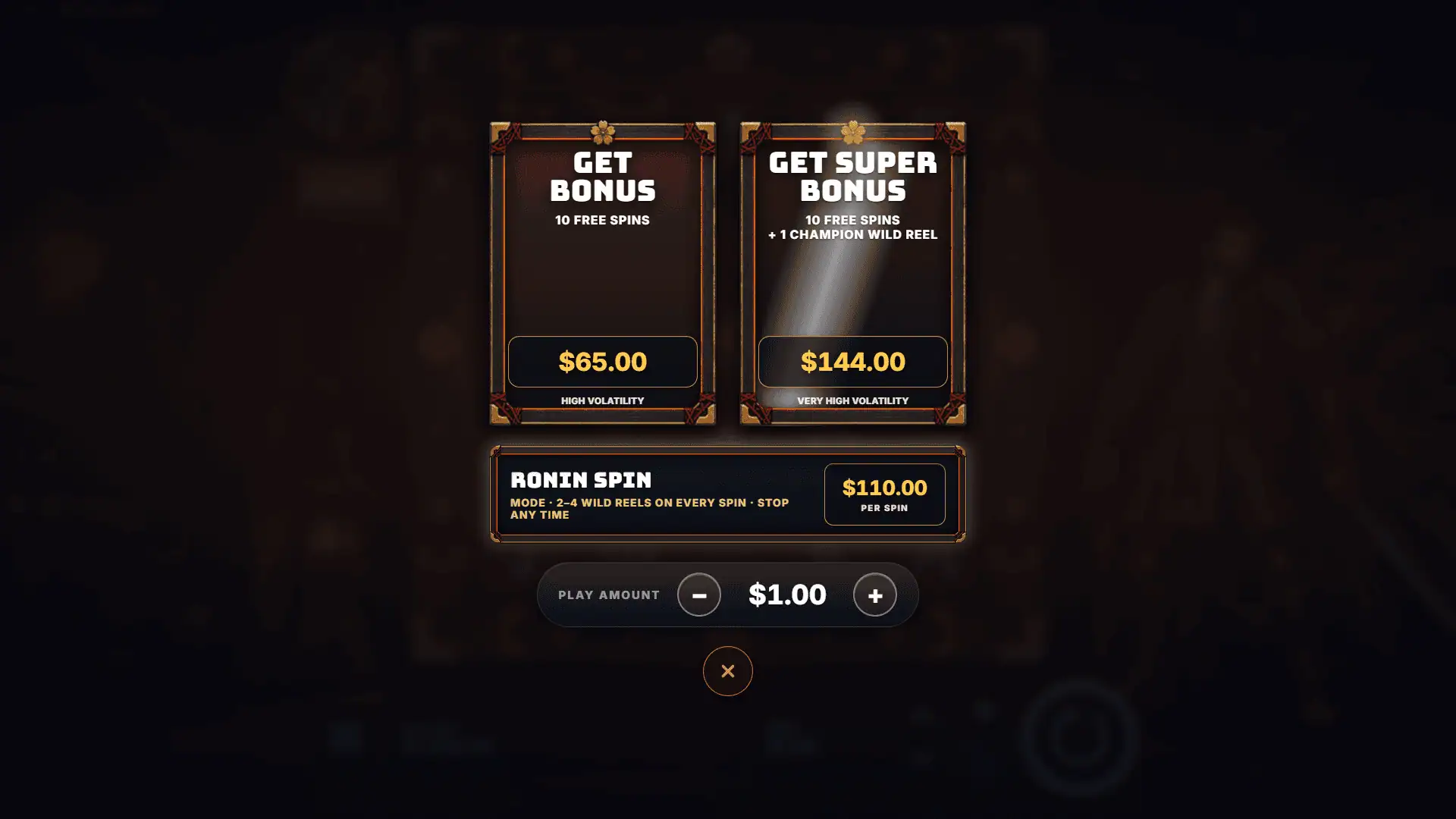 Odin VS Ronin bonus buy menu