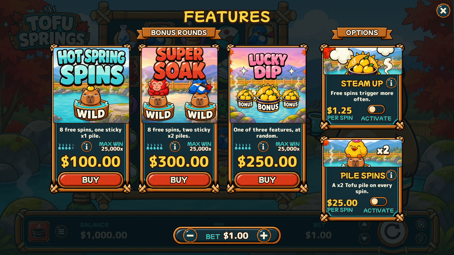 Tofu Springs bonus buy menu