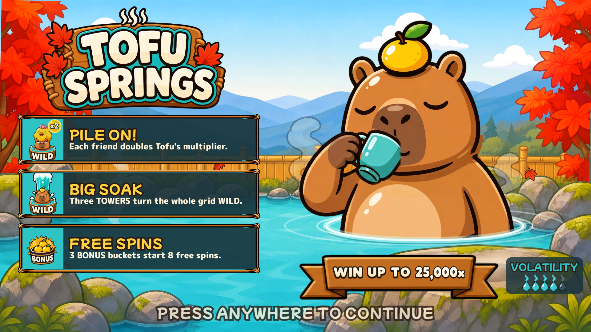 Tofu Springs slot intro screen